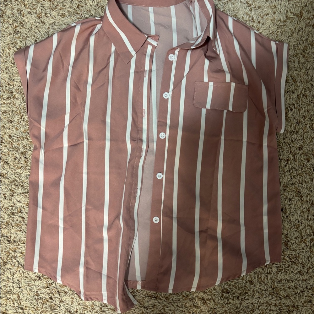 SHEIN Pink and White Striped Button Down Shirt
